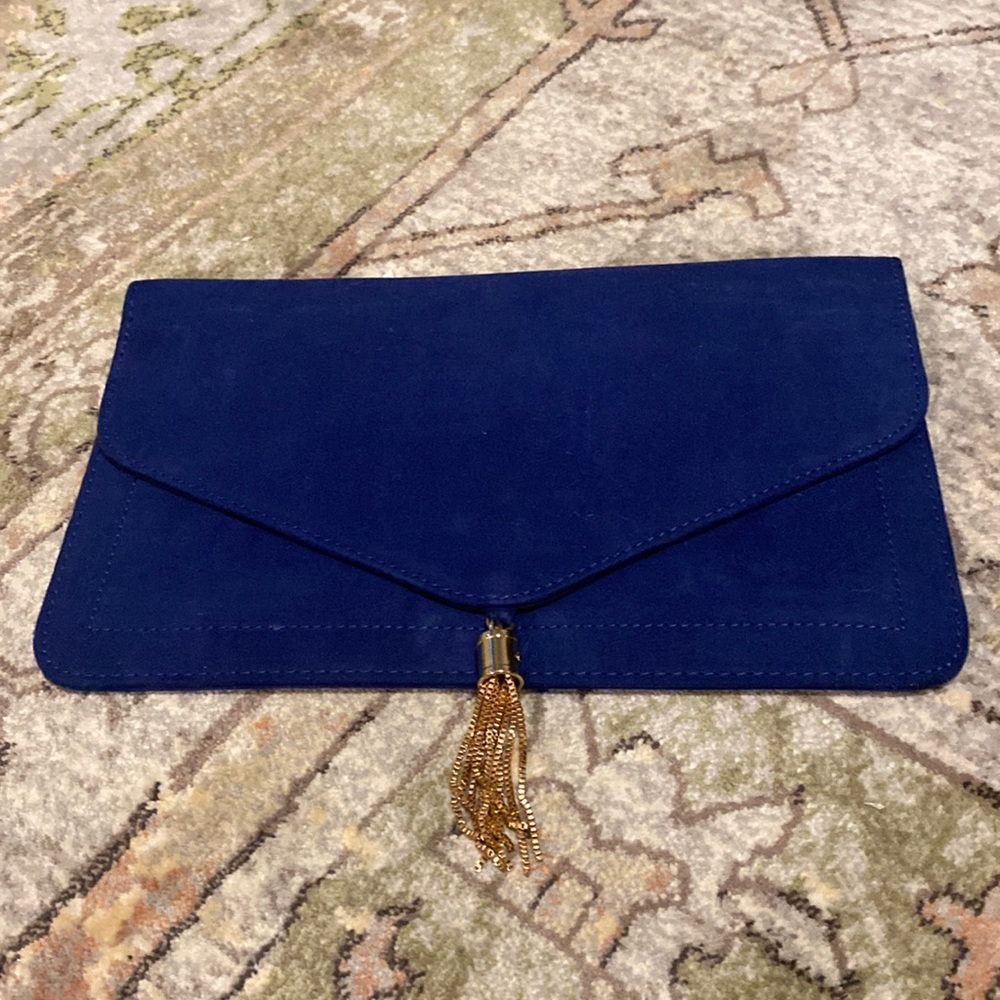 Blue envelope clutch